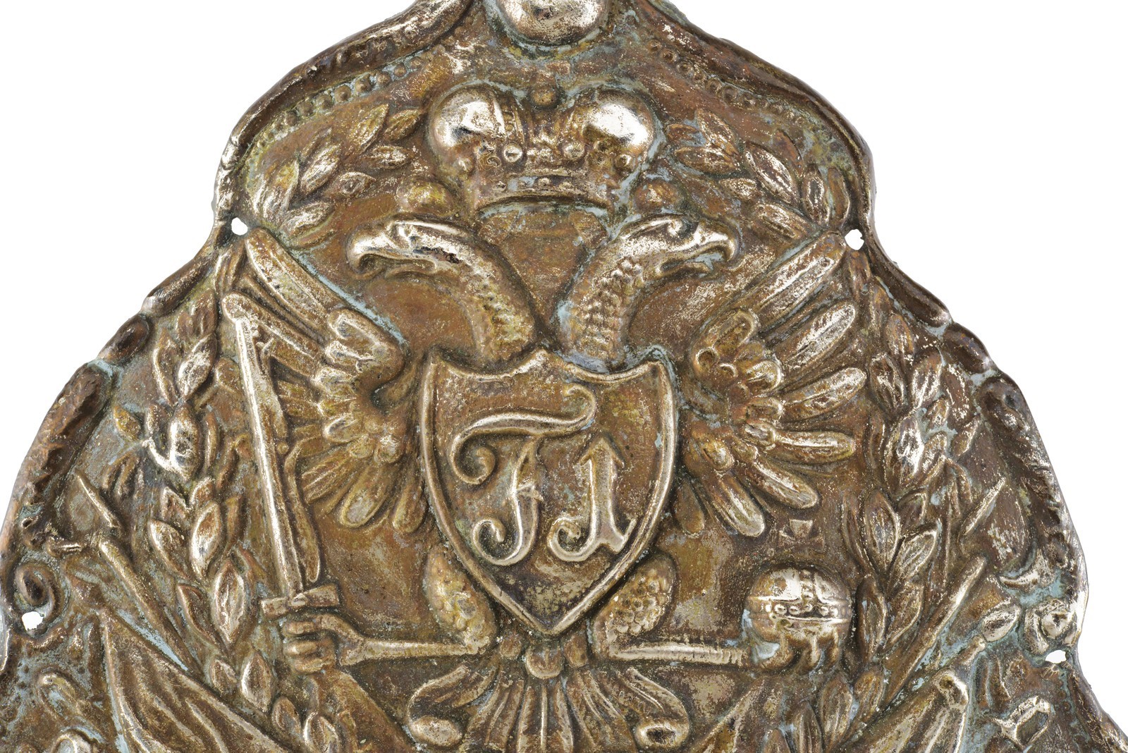 Fregio da colbacco da granatiere con cifra “F I” coronata (Ferdinando I d’Austria)