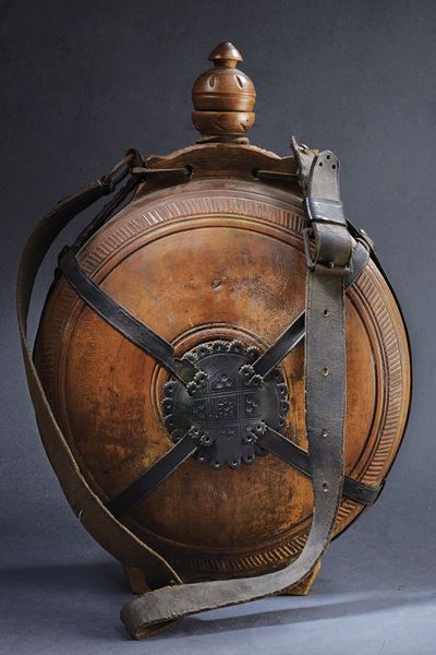 Borraccia in legno tornito, Metà del XIX Secolo, tecnica Impero austro-ungarico