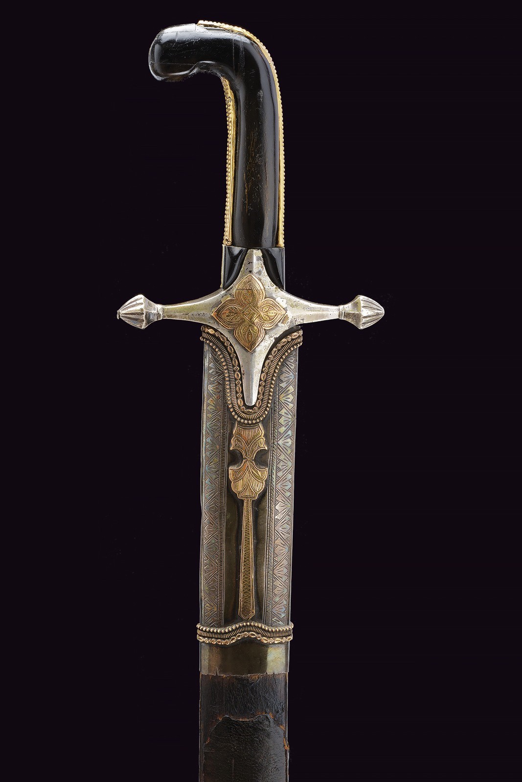 Shamshir Persiano, XIX Secolo, lama in argento e oro