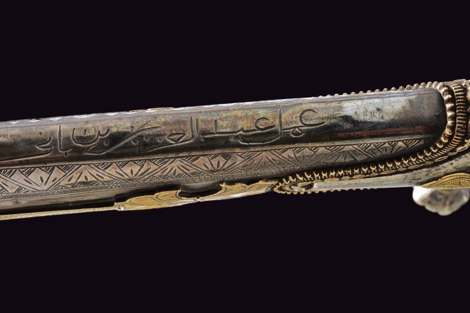 Shamshir Persiano, XIX Secolo, lama in argento e oro
