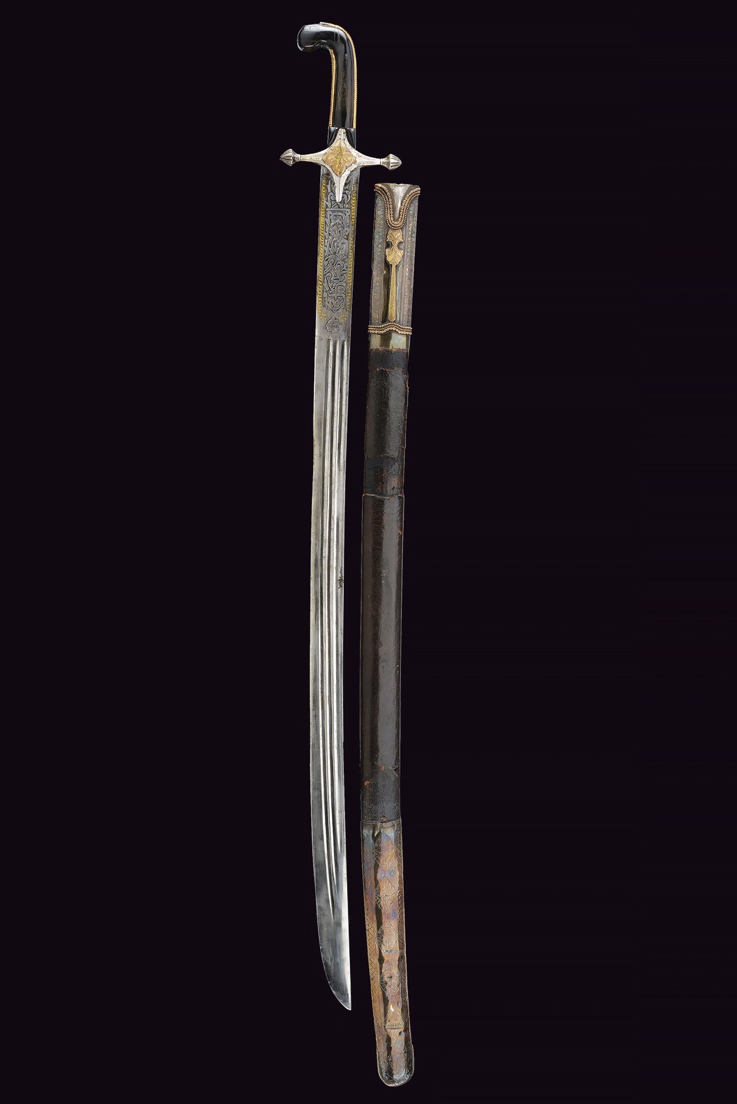 Shamshir Persiano, XIX Secolo, lama in argento e oro