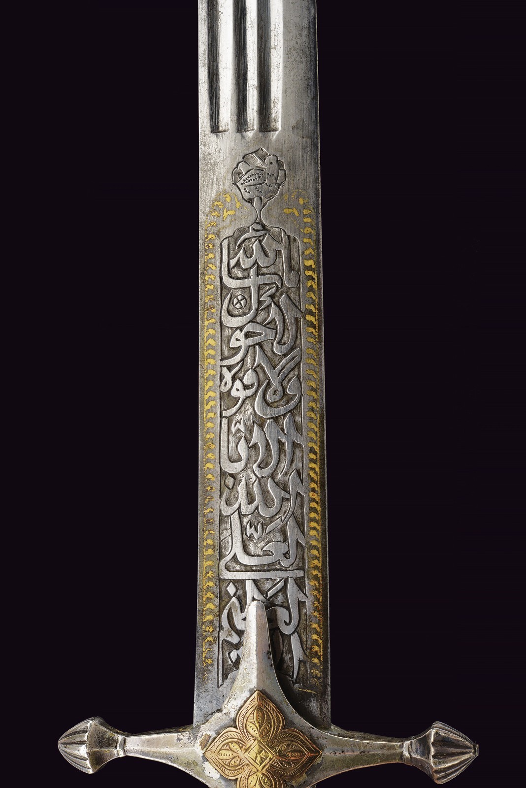 Shamshir Persiano, XIX Secolo, lama in argento e oro