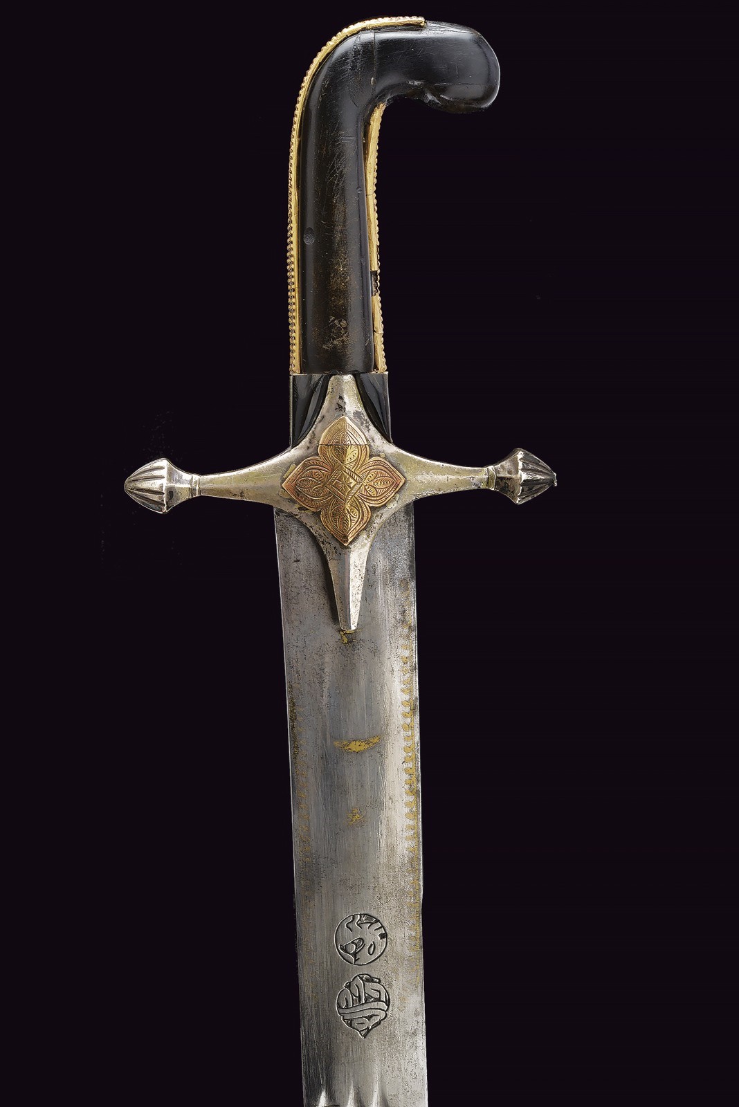 Shamshir Persiano, XIX Secolo, lama in argento e oro