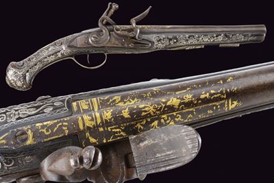 Pistola a pietra focaia turca decorata in argento, Inizio XIX Secolo