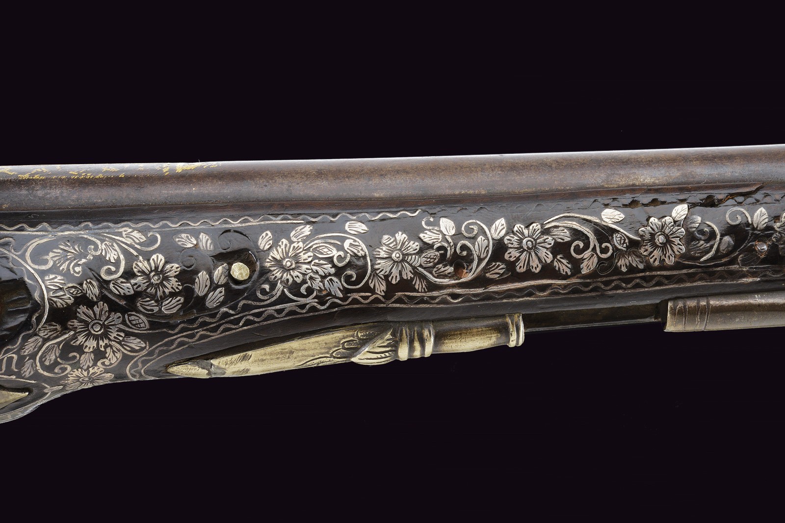 Pistola a pietra focaia turca decorata in argento, Inizio XIX Secolo