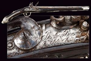 Bellissima pistola a pietra focaia per il mercato orientale con fornimenti in argento di B. Bourlier