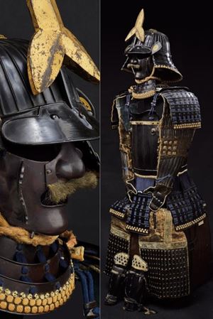 A Yoroi (samurai armour) provided with outstanding menpo and a Yoroi-bitsu