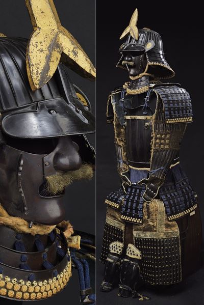 Armatura giapponese Yoroi con Menpo e Yoroi-bitsu, Periodo Edo