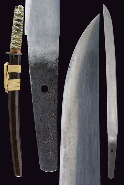 Wakizashi, Giappone, Lama Mino hira-zukuri, lunghezza 45,5 cm, Periodo Edo (1603-1867)