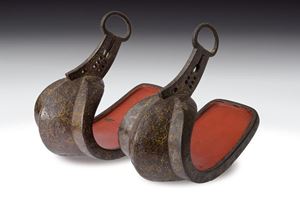 A signed pair of Abumi with brass decorations