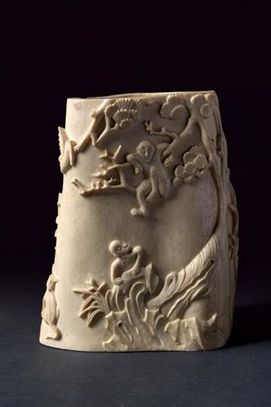 A rare bone brush-pot