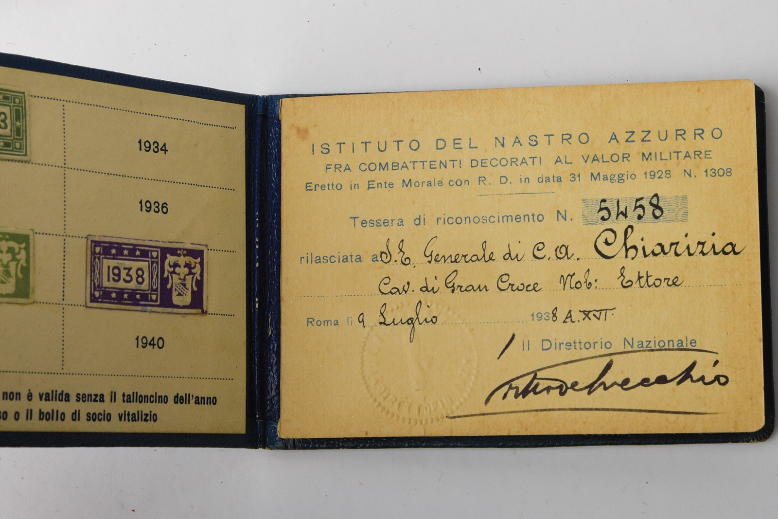 Tenente Generale Capo Ettore Chiarizia, Ricordo del Regno d'Italia