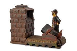 A cast iron bank "Artillery Bank"