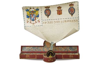 Patente di concessione dello stemma familiare Hutchinson-Synge, Gran Bretagna, 1813