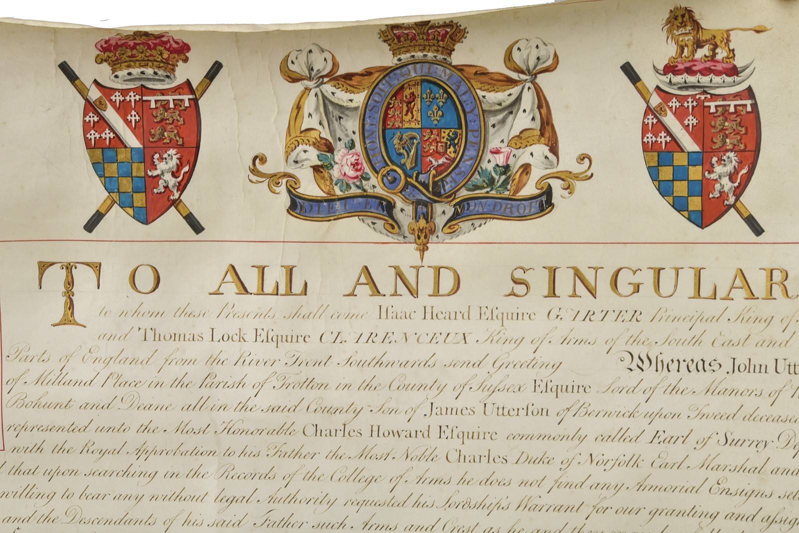 Patente di concessione dello stemma familiare, Gran Bretagna, 1785