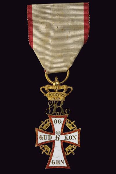Danimarca, Ordine del Dannebrog, Croce da cavaliere del 4° modello con monogramma di Federico VII...