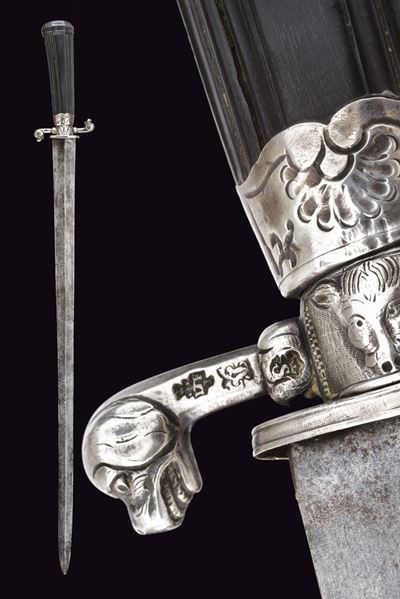 Paloscio da caccia, lama dritta a due fili in argento