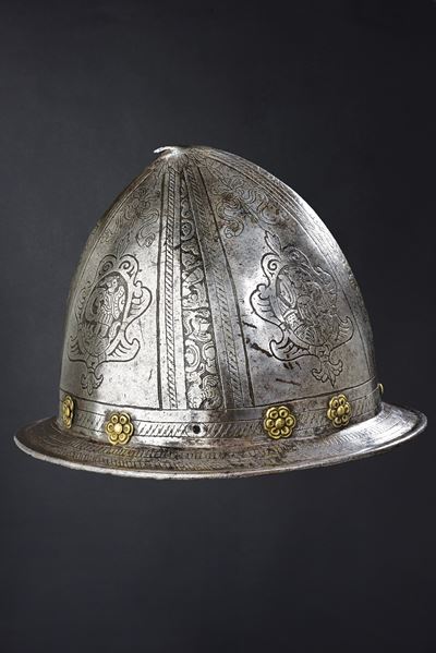 Zuccotto inciso, ferro con decorazioni classiche, Italia settentrionale, circa 1570