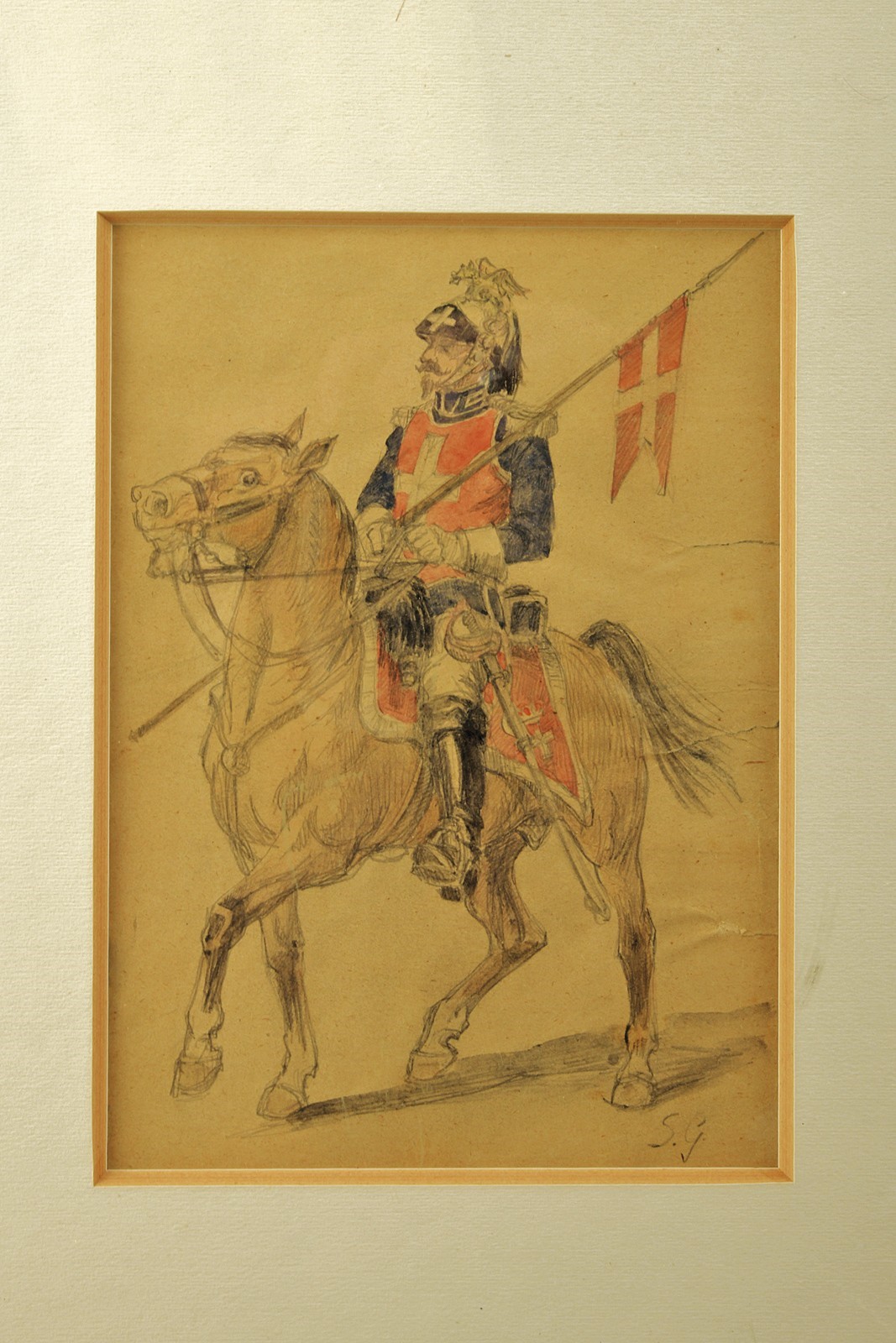 Stanislao Grimaldi del Poggetto, Disegno acquerellato di lanciere a cavallo (terzo quarto XIX sec...