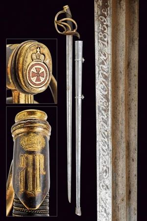 Rara spada da ufficiale di cavalleria con decorazione per coraggio