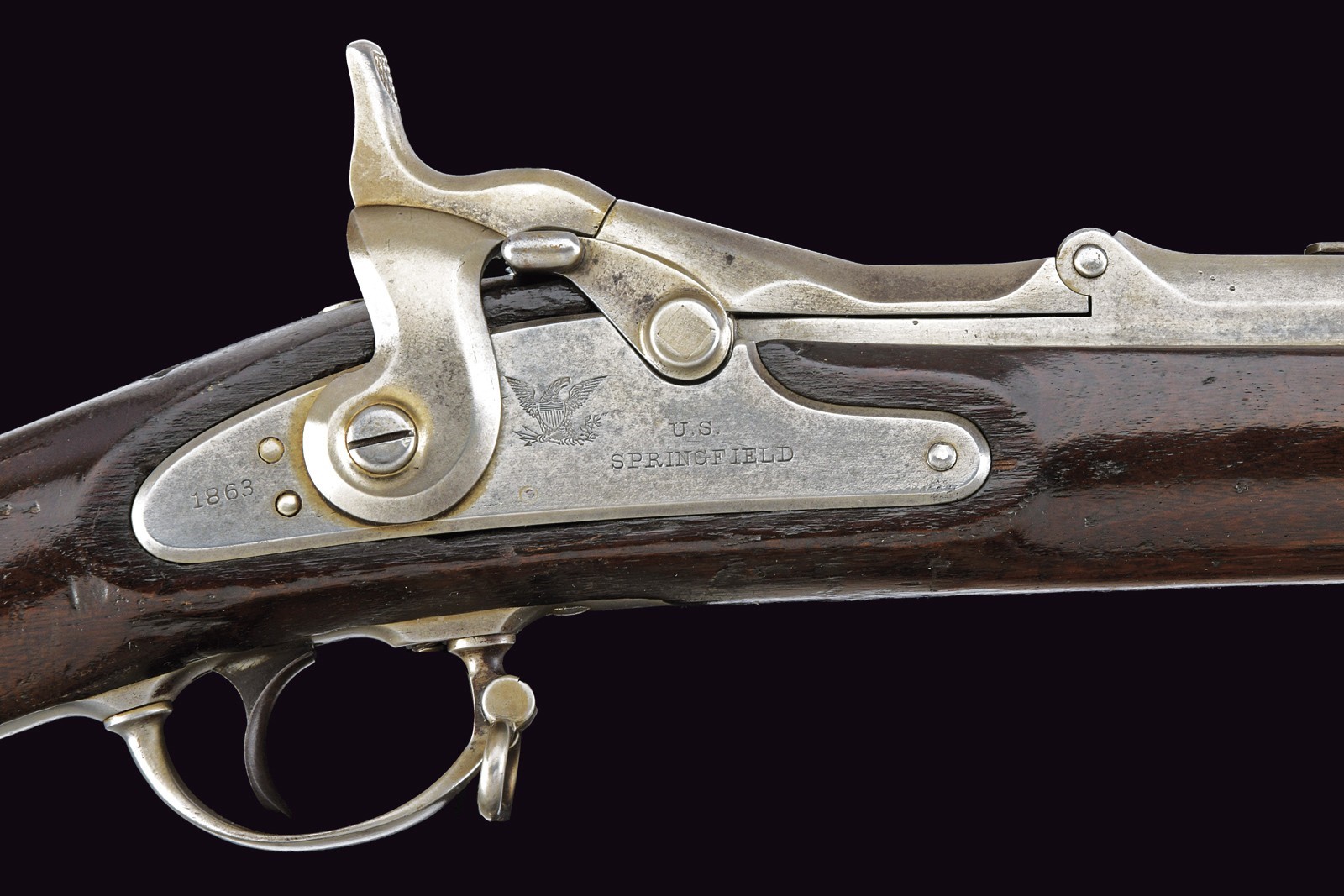 Fucile a retrocarica Springfield Trapdoor, cal. 50, con baionetta, 1870 circa