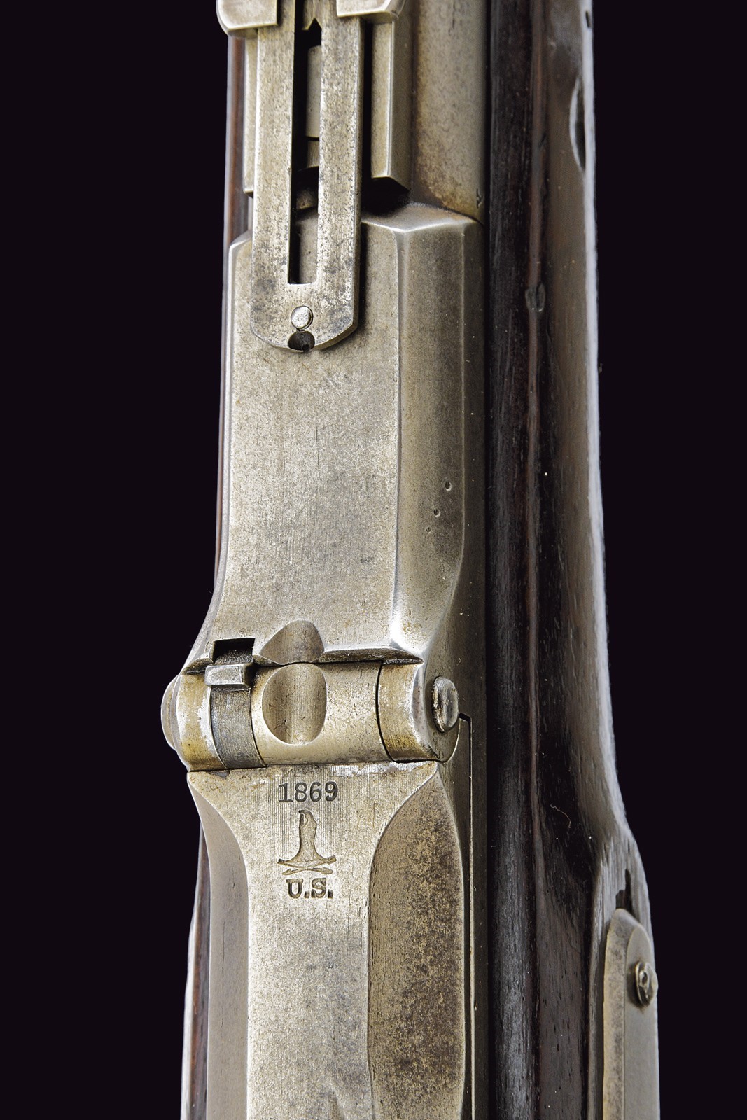 Fucile a retrocarica Springfield Trapdoor, cal. 50, con baionetta, 1870 circa
