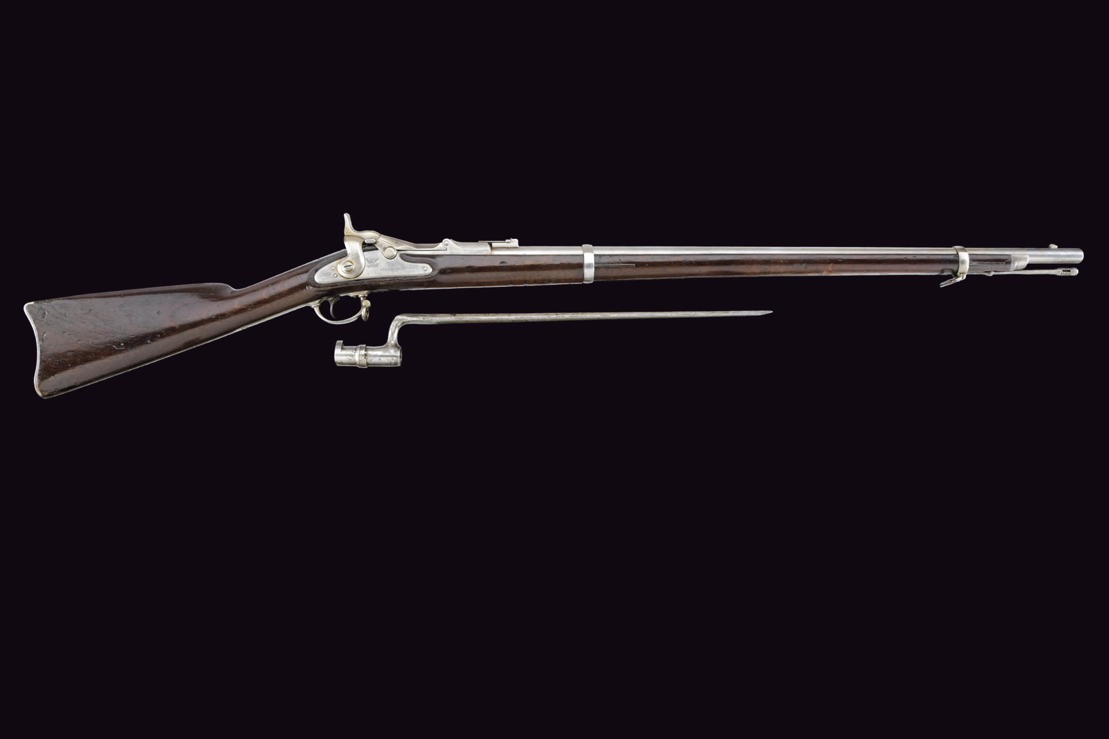 Fucile a retrocarica Springfield Trapdoor, cal. 50, con baionetta, 1870 circa