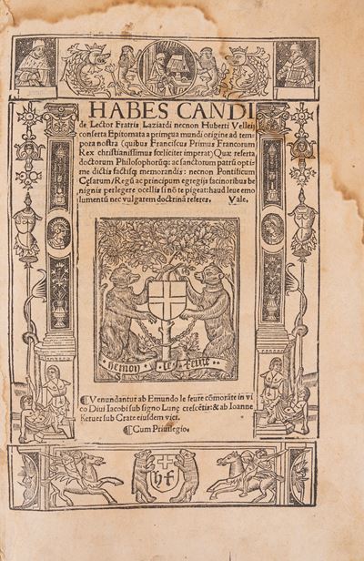 Habes candide Lector Fratris Laziardi necnon Huberti Vellei conserta Epitomata a prim[a]eva mundi...