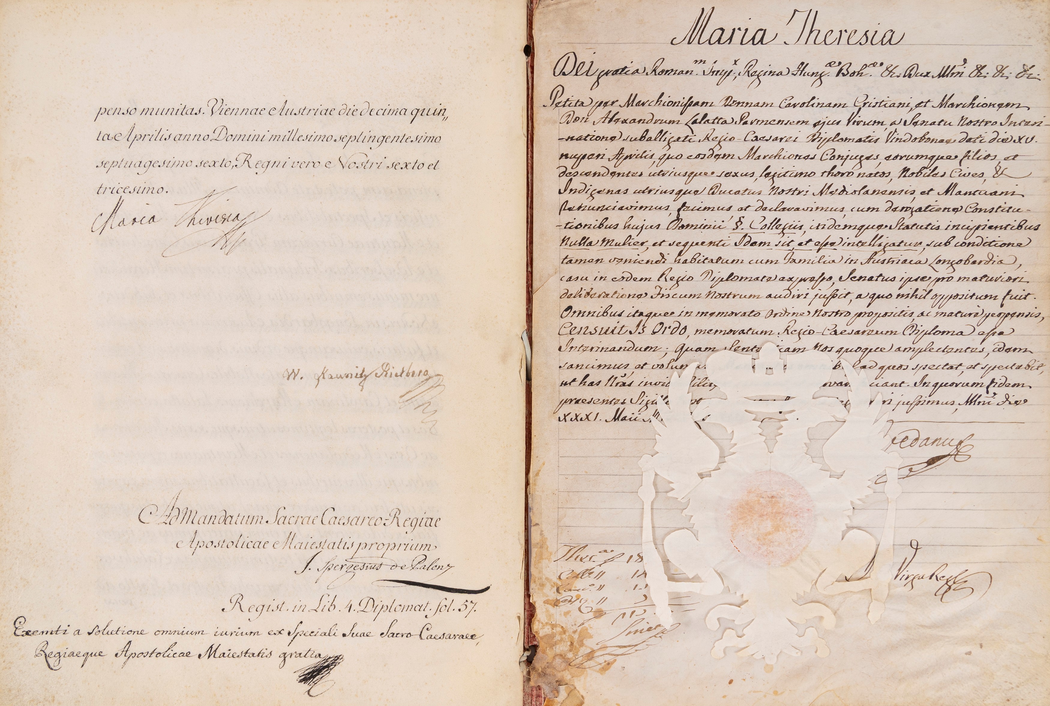 Concessione dell'Investitura del Feudo di Garoldo a favore di Adelaide Strozzi, Diploma Imperiale...