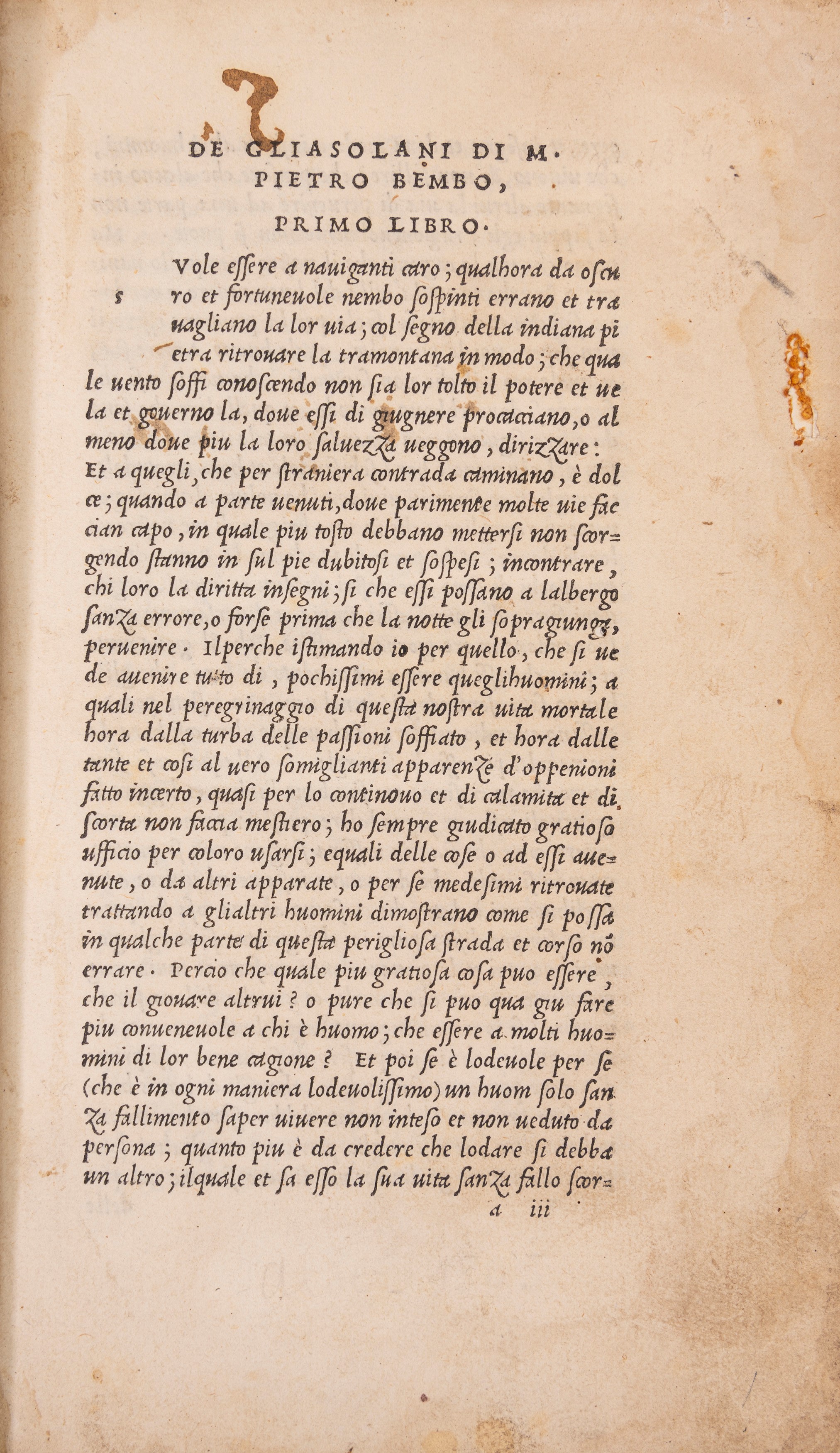 Pietro Bembo - Gli Asolani - Prima edizione, Aldina del 1505