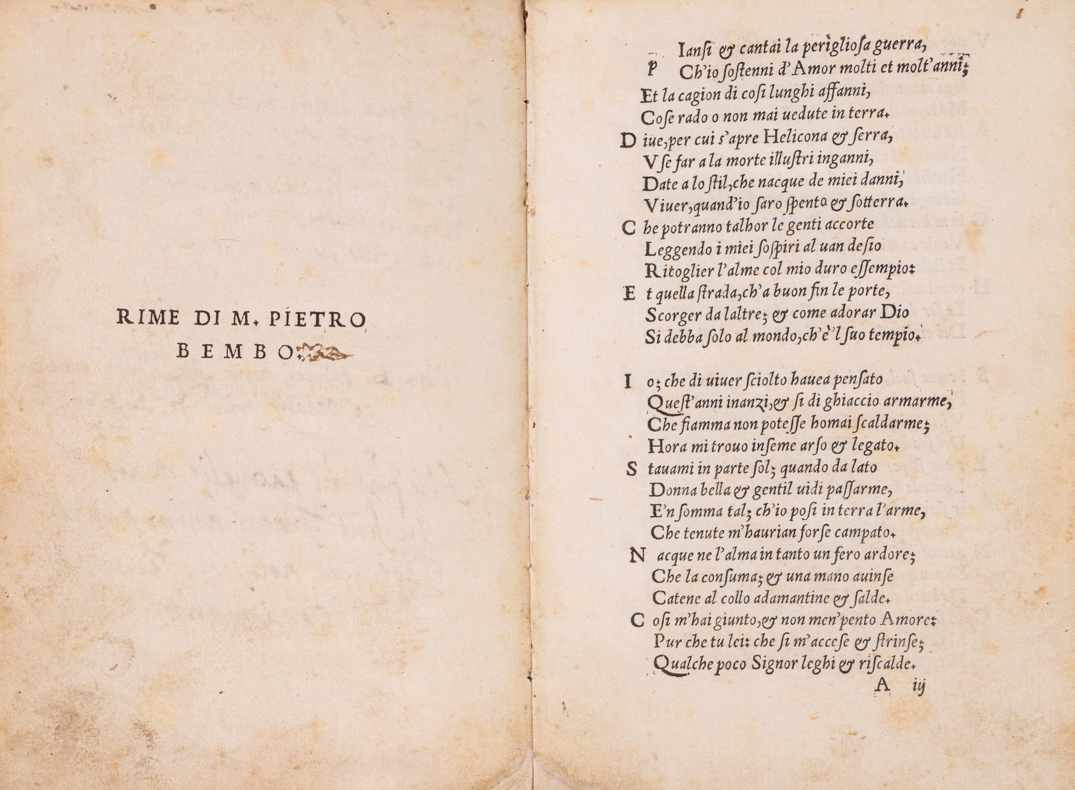 Pietro Bembo - Rime, prima edizione del 1530 in legatura veneziana
