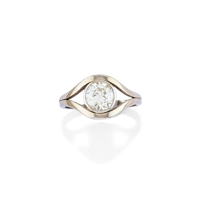 Anello in oro bianco 18k con diamante, diamante taglio vecchio