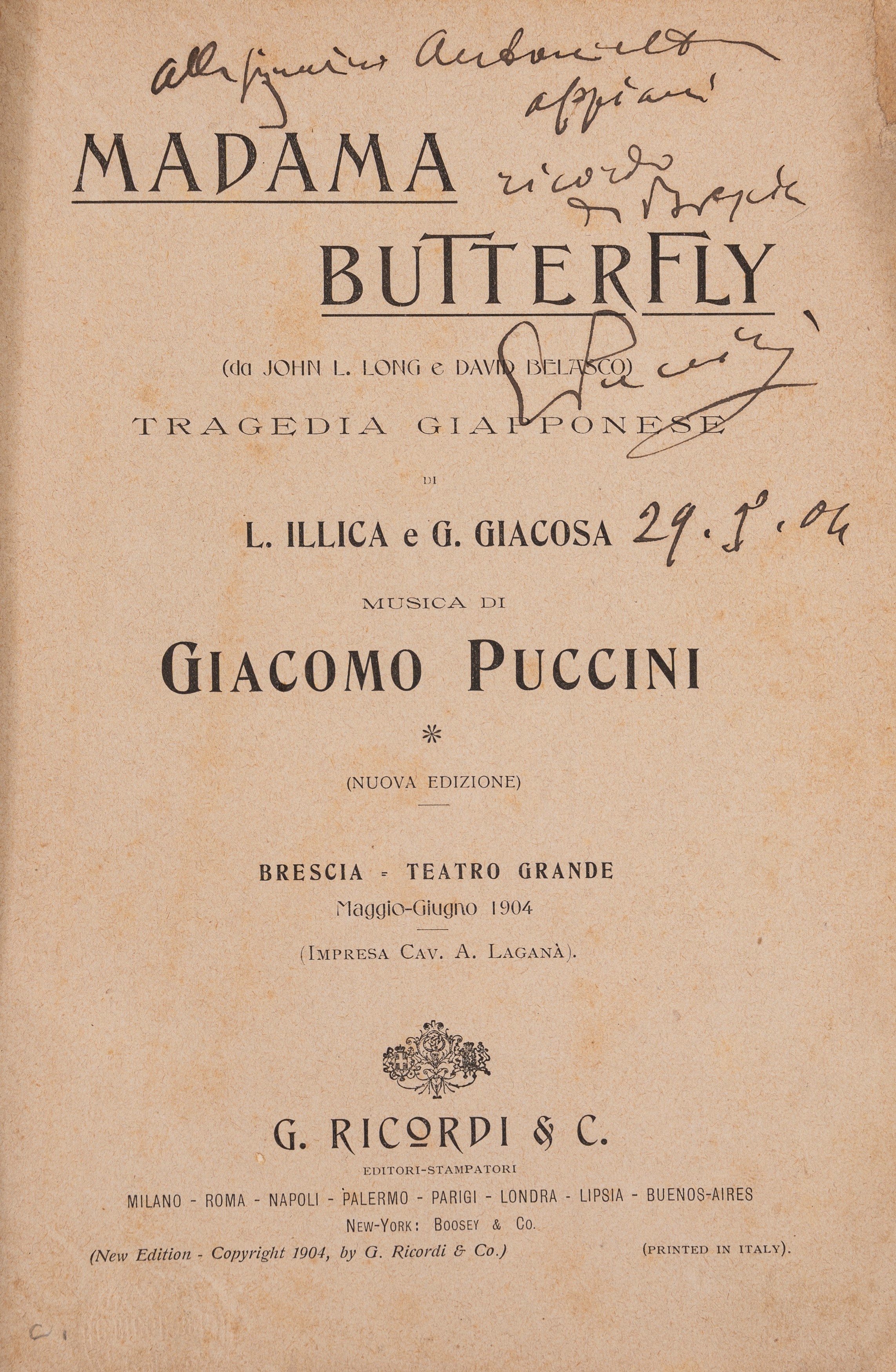 Puccini, Giacomo - Puccini, Madame Butterfly - Libretto d'opera, edizione bresciana del 1904