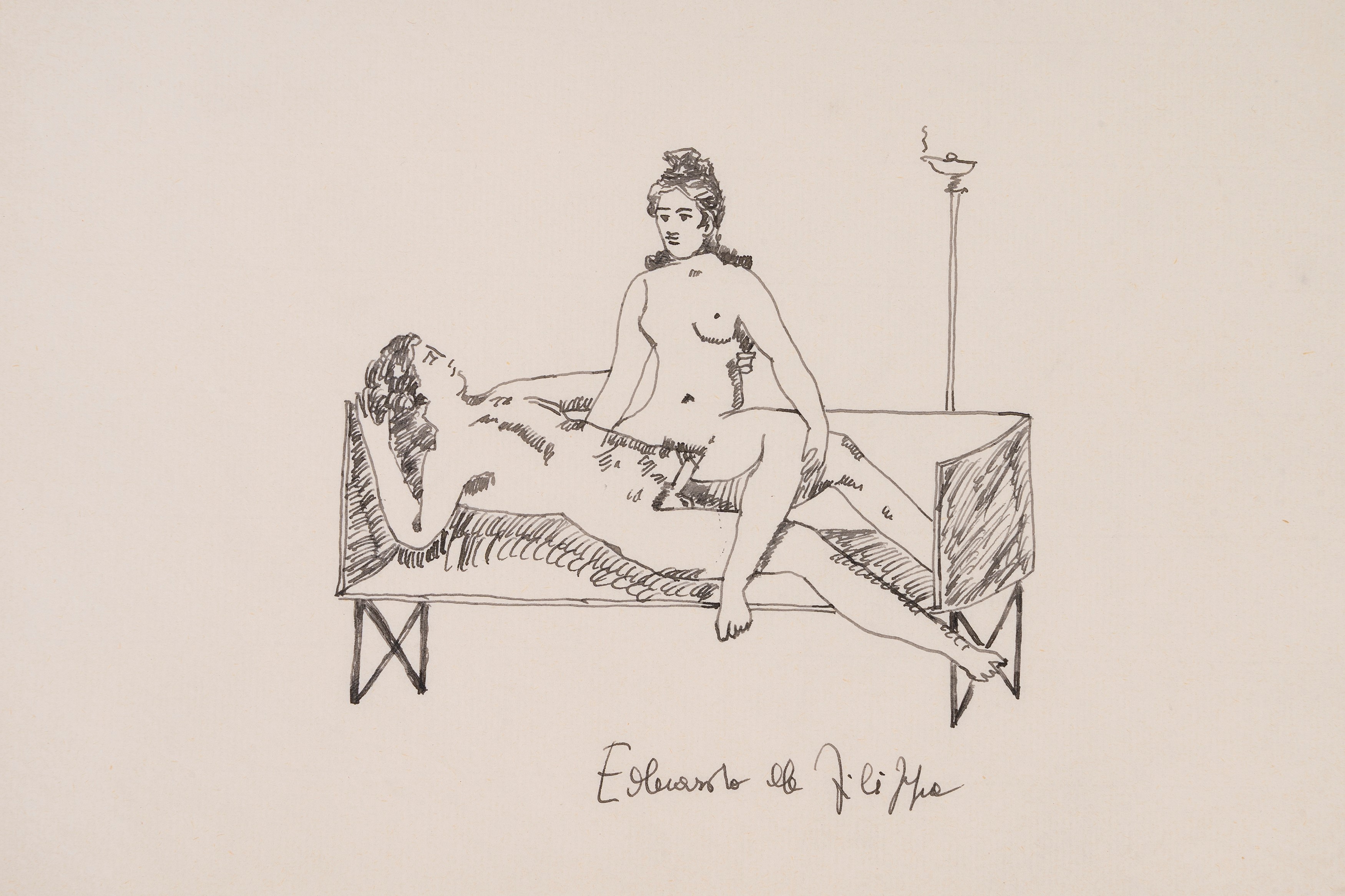 Eduardo De Filippo - Disegno a china con scena erotica, 1963