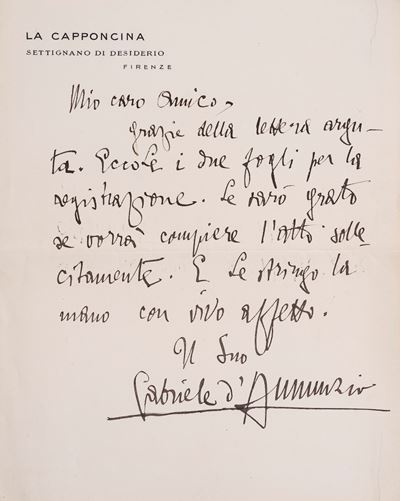 Lettera autografa firmata del 1905