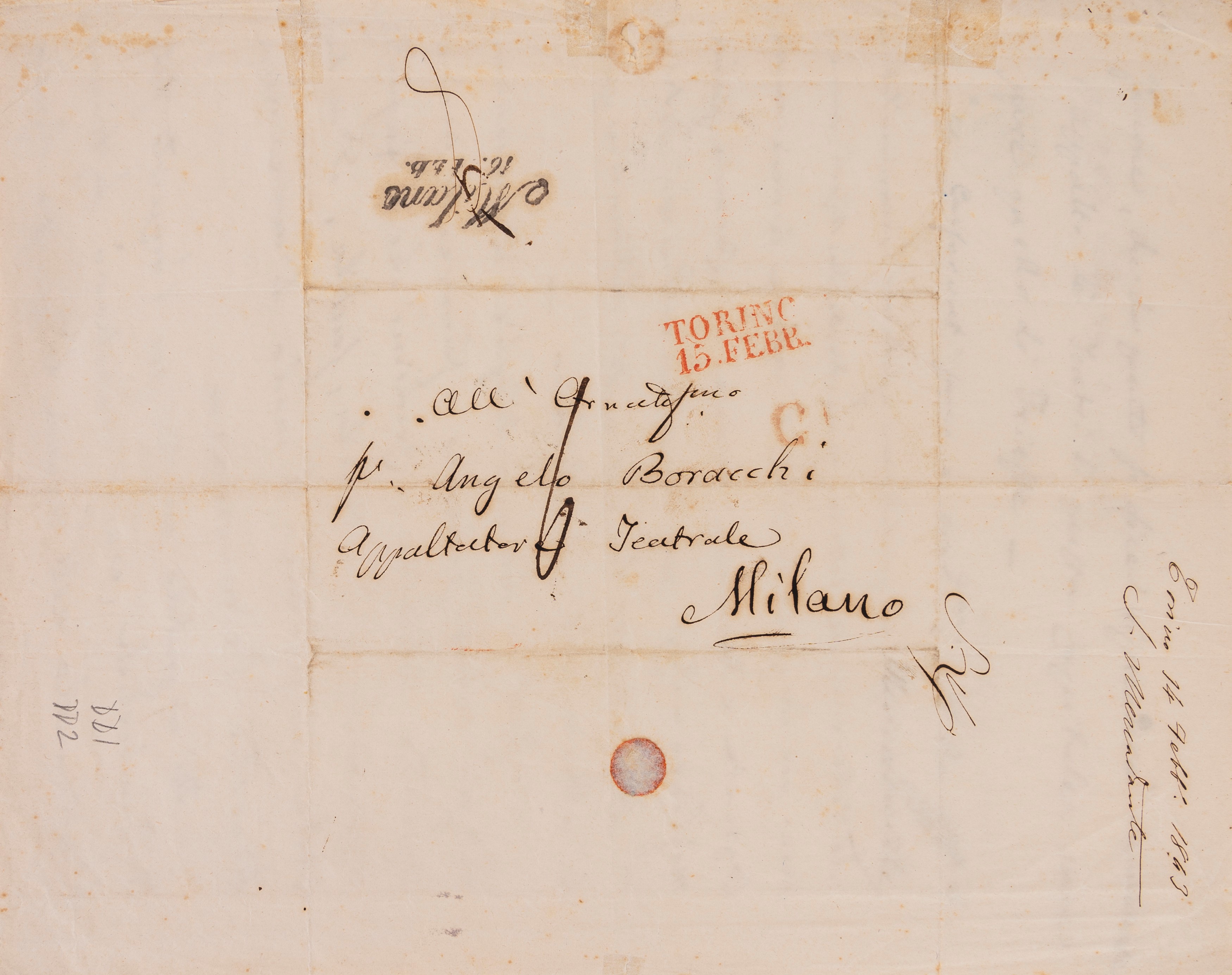 Saverio Mercadante - Lettera autografa firmata, Torino 14 febbraio 1843