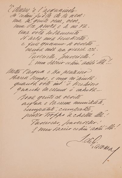 Poesia autografa firmata 'E DENARE 'E LL'ACQUAIUOLO'