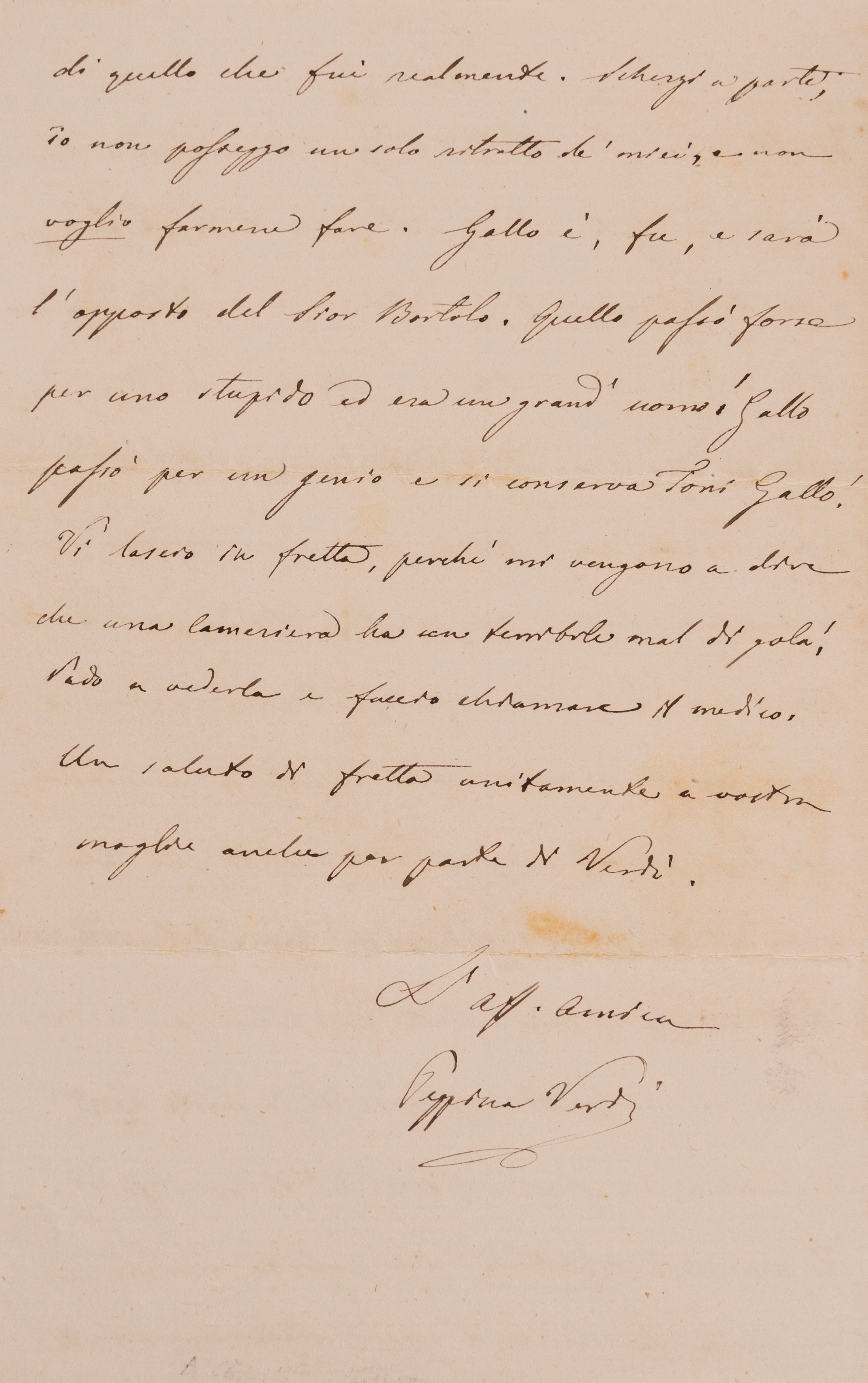 Giuseppe Verdi, Lettera autografa firmata datata Busseto, 8 settembre 1876