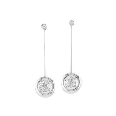Orecchini, in oro bicolore 18k con diamanti taglio vecchio (totale ca. 2,00 ct)
