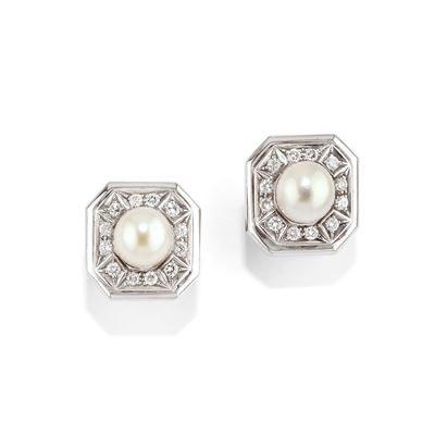 Orecchini in oro bianco 18k con perle coltivate e diamanti