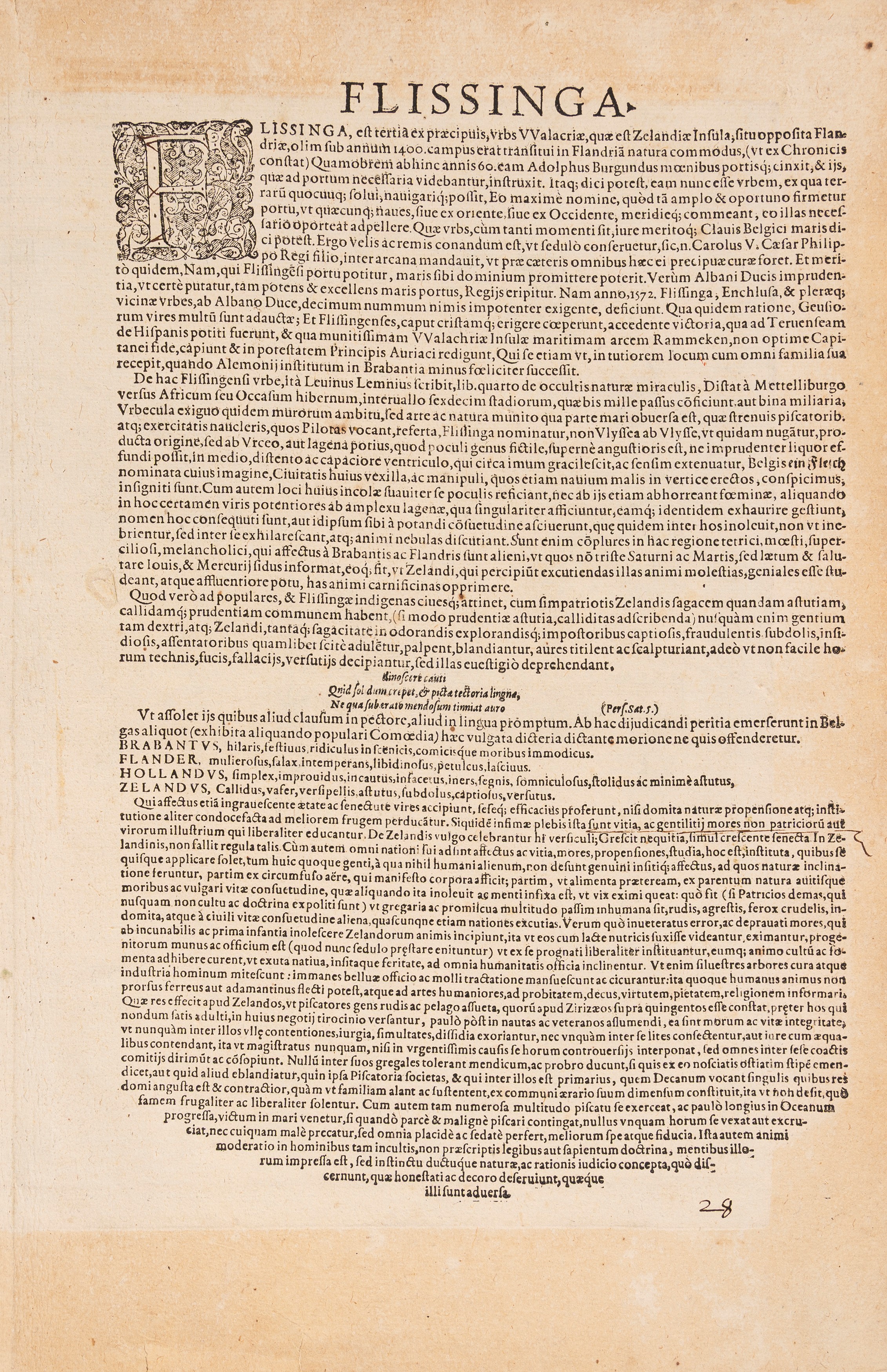 Flissinga munitissimum Zelandiae oppidum, tutissimum Nautarum et Nauclerorum domicilium