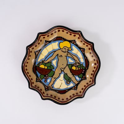 Borzelli, Piatto in ceramica decorato con figura infantile, Roma, anni '30 del Novecento