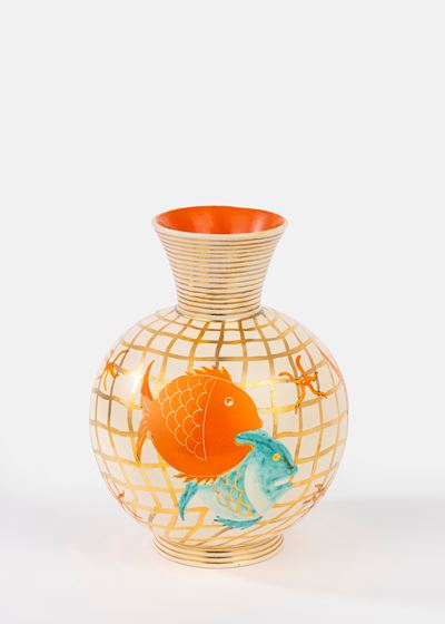 Pucci Umbertide, Vaso in ceramica smaltata decorato con pesci e stelle marine