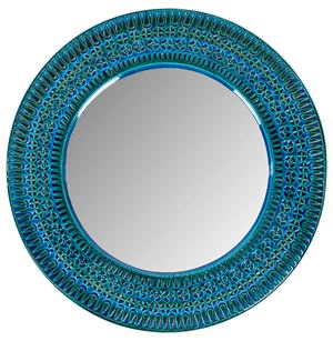 Specchio con cornice in ceramica di Vietri turchese