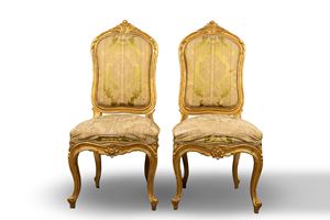 Coppia di sedie in legno intagliato e dorato, secolo XIX