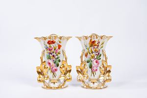 Coppia di vasi in porcellana policroma e oro, Luigi Filippo