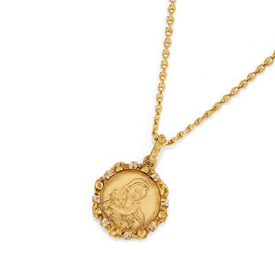 Collana con pendente raffigurante Madonna con Bambino in oro giallo 18k
