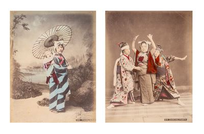 Autore del XIX secolo, Dancing Party e Young Nurse - Due stampe all'albumina colorate a mano