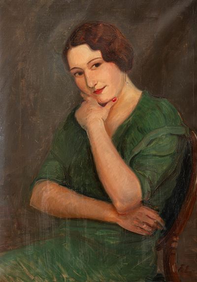 Anonimo, Ritratto di donna in abito verde, olio su tela