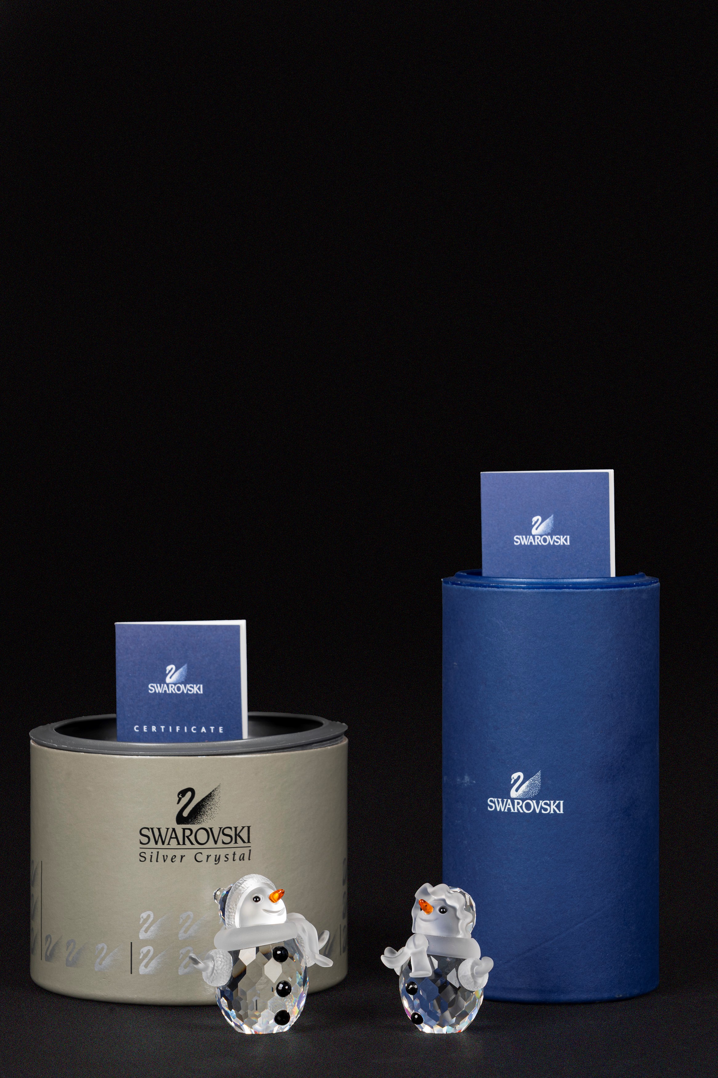 Swarovski - Snow man e Snow woman (collezione When we were young / Cheerful times), figure in cri...